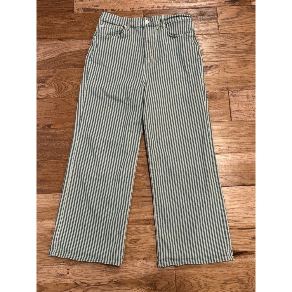 We the Free Striped Wide Leg Jeans in White and Green